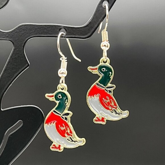 Enamel Earrings Duck Handmade - Picture 4 of 6